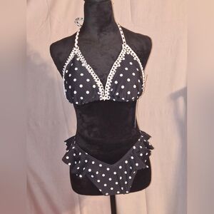 Nwt Wild Fable Black and White Polka Dot Bikini target med bottom large top